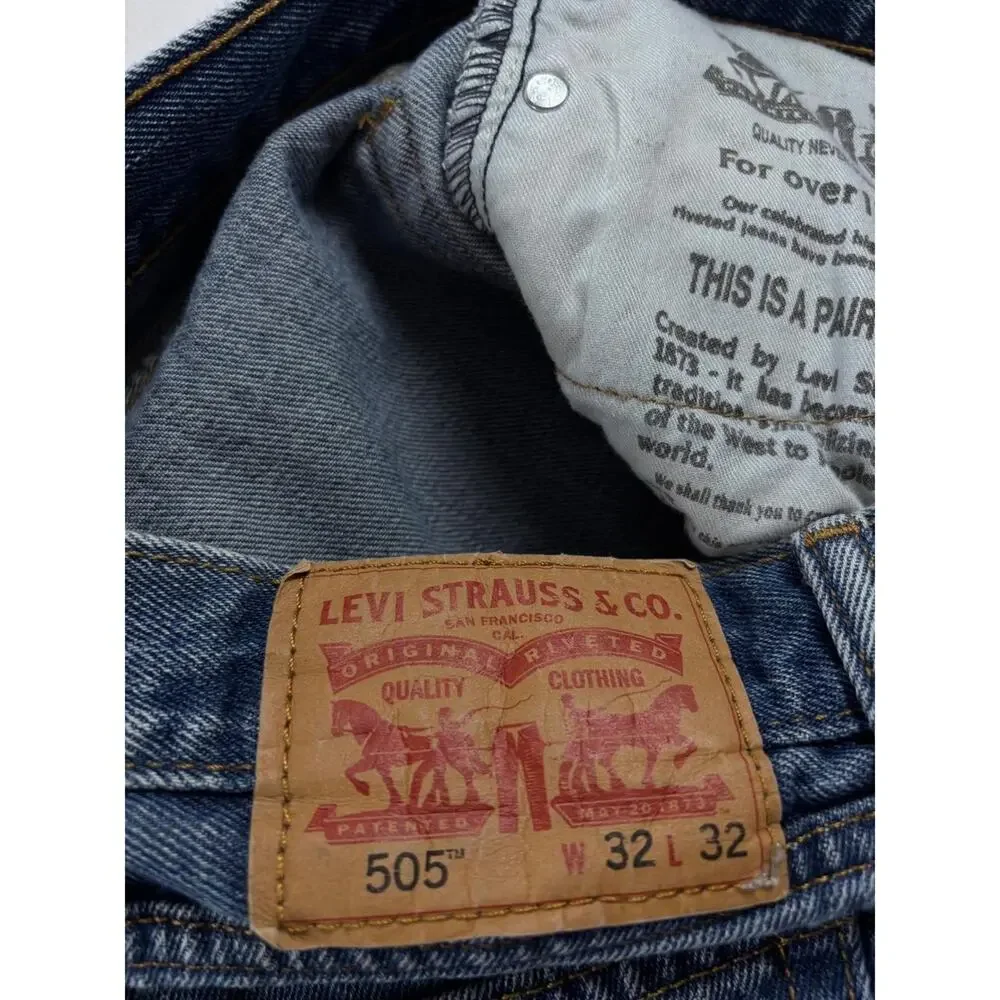 Levis‎ 505 Regular Fit Straight Leg Blue Denim Jeans Mens 32x32 Medium Wash